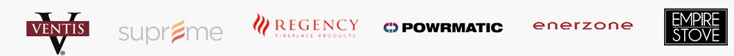 Logos des marques partenaires de RA-MO-NET  :  Ventis, Supreme, Regency, Powrmatic, Enerzone et Empire Stove